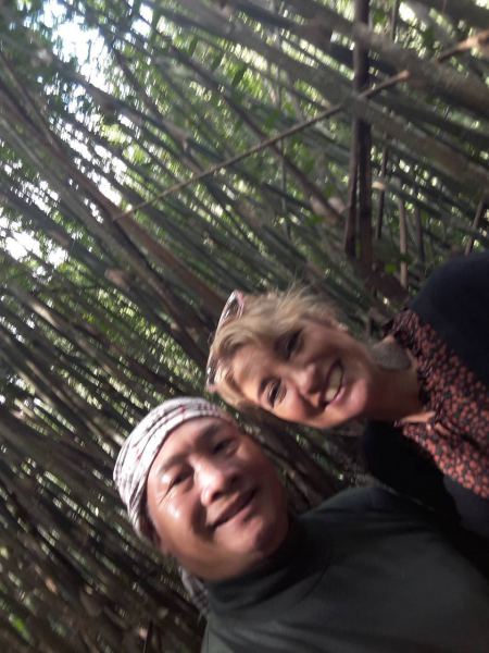 A selfie inside a bamboo shelter - lifeonwheel.com